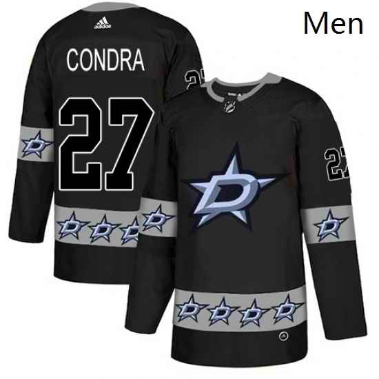 Mens Adidas Dallas Stars 27 Erik Condra Authentic Black Team Logo Fashion NHL Jerse